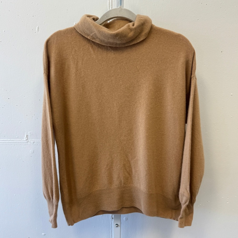 Iris & Ink 100% Cashmere Turtleneck Sweater Camel Tan‎ Women's Large Minimalist
